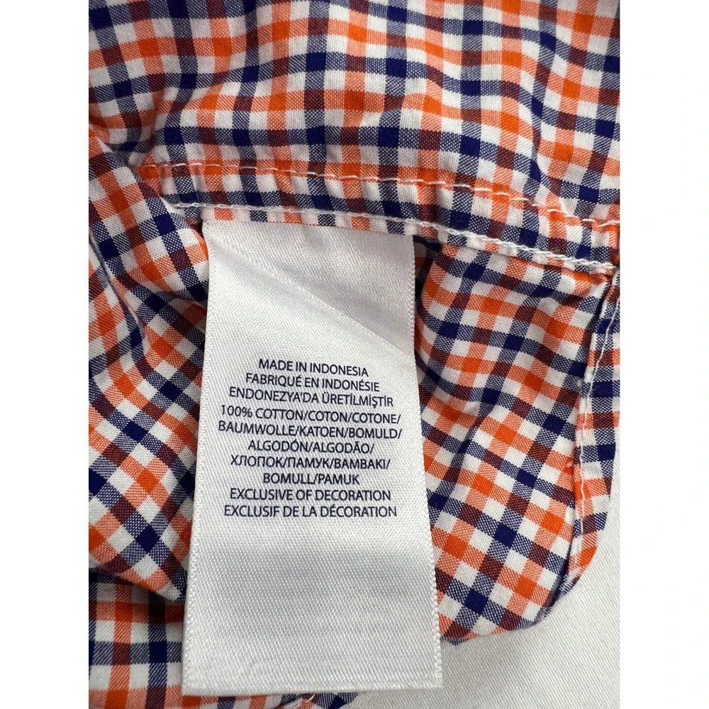 Ralph Lauren Button Down Kids Shirt Size L 14-16 Orange Blue Gingham Classic A57